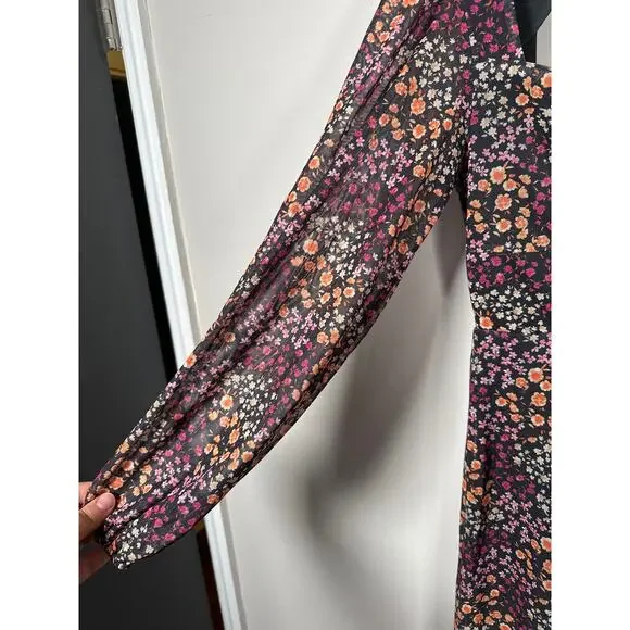 ASOS The Frolic Square Neck Midi Tea Dress With Mesh Sleeves Ditsy Floral Size 6 - Picture 5 of 13
